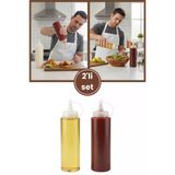 Kapaklı Şeffaf Yağdanlık Ve Sosluk 2’Li Set, Yağ Sirke Ketçap Mayonez Çikolata Şişesi 700 Ml 2 Adet