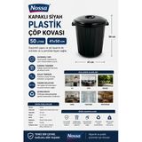 Kapaklı Siyah Plastik Çöp Kovası 50 L 41X50 Cm