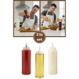 Kapaklı Sızdırmaz Şeffaf Yağdanlık Ve Sosluk 3’Lü Set, Yağ Ketçap Mayonez Şişesi 700 Ml 3 Adet