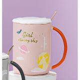 Kapaklı ve Metal Kaşıklı Porselen Kupa 380ml 8,9x7,5cm | Seramik Kapak, Renkli Tasarım, Metal Kaşık Dahil, 8,9x7,5 cm Boyut, Tek Parça