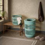 Kapaklı Yuvarlak Çamaşır Sepeti, Modern Dekoratif Delikli Kirli Sepeti, Plastik Kirli Çamaşır Kutusu, Banyo ve Çamaşır Odası Organizeri (Yeşil)
