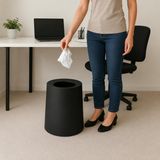 Kapaksız Çöp Kovası 12 Litre, Modern Ofis Mutfak Banyo ve Oda İçin Pratik Tasarımlı Plastik Atık Kutusu, Yuvarlak Dekoratif Çöp Kutusu (Siyah)