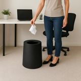 Kapaksız Çöp Kovası 12 Litre, Modern Ofis Mutfak Banyo ve Oda İçin Pratik Tasarımlı Plastik Atık Kutusu, Yuvarlak Dekoratif Çöp Kutusu (Siyah)