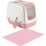 Kapalı Büyük Boy Kedi Tuvaleti Xxl 52X66X46CM Elekli Paspas Hediyeli - Pembe