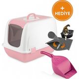 Kapalı Kedi Tuvaleti + Hediye Litter Mat ve Kürek | Koku Önleyici & Hijyenik - Pembe