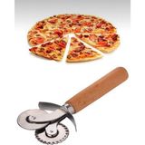 Kapamarka Çift Başlıklı Ahşap Saplı Pizza Kesici Hamur Kesici