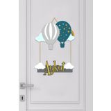 Kapbirhediye Isme Özel Bebek Odası Ahşap Kapı Süsü Balon ( Gri & Koyu Yeşil )