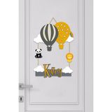 Kapbirhediye Isme Özel Bebek Odası Ahşap Kapı Süsü Balon (Gri& Sarı)