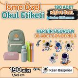 Kapbirhediye Okul Etiketi Isme Özel Kalem Defter Etiketi Astronot 3 Temalı 190 Adet