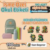Kapbirhediye Okul Etiketi Isme Özel Kalem Defter Etiketi Kaplumbağa 4 Temalı 190 Adet