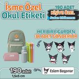 Kapbirhediye Okul Etiketi Isme Özel Kalem Defter Etiketi Sevimli Kedi 1 Temalı 190 Adet