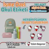 Kapbirhediye Okul Etiketi Isme Özel Kalem Defter Etiketi Sevimli Kedi 3 Temalı 190 Adet