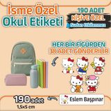 Kapbirhediye Okul Etiketi Isme Özel Kalem Defter Etiketi Sevimli Kedi 4 Temalı 190 Adet