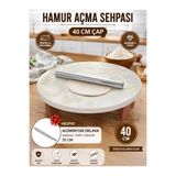 kapeks hırdavat-çelik kapı 40 Cm Çap - Oklava Hediyeli Mermer Desenli Ahşap Yer Sofrası Hamur Açma Sehpası Tahtası Oyun Masası Pasta Sunumluğu - 10 Cm Yükseklik