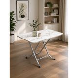 Kapeks Mermer Desenli Katlanır Masa Pratik Portatif Mutfak Masası Balkon Bahçe Masası - Beyaz Mermer - 60 x 60