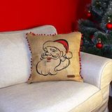 Kapella Püsküllü Jüt Kirlent Kilifi 50*50 Noel Baba Desen Bej