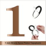 Kapı Daire Numarası 1 mm Bronz Ayna Pleksi Yapışkanlı No - 1 Bir - 1 Adet - 7x5