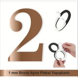 Kapı Daire Numarası 1 mm Bronz Ayna Pleksi Yapışkanlı No 2 - Iki - 1 Adet - 7x5