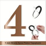 Kapı Daire Numarası 1 mm Bronz Ayna Pleksi Yapışkanlı No - 4 Dört - 1 Adet - 7x5