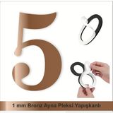 Kapı Daire Numarası 1 mm Bronz Ayna Pleksi Yapışkanlı No - 5 Beş - 1 Adet - 7x5
