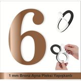 Kapı Daire Numarası 1 mm Bronz Ayna Pleksi Yapışkanlı No - 6 Altı - 1 Adet - 7x5