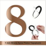 Kapı Daire Numarası 1 mm Bronz Ayna Pleksi Yapışkanlı No - 8 Sekiz - 1 Adet - 7x5