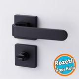 Kapı Kolu Kare Rozetli Wc - Banyo Siyah Ev Kapı Kolları Sağa Sola Uygun Kilitlenebilir 1 Takım - 1 Adet
