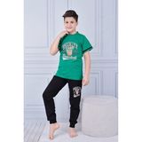Kapip Yeşil Brooklyn Baskılı Uzun Kollu Erkek Çocuk Pijama Takımı 11-15 Yaş 7033-Y - 11 - 12 Yaş