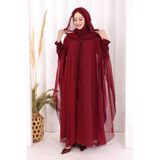 Kapişonlu Abayalı Elbise Takım 3778 Bordo