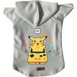 Kapişonlu Polar Sweatshirt Köpek ve Kedi Kıyafeti & Elbisesi - Beyaz Yeni Pikachu - M