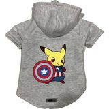 Kapişonlu Polar Sweatshirt Köpek ve Kedi Kıyafeti & Elbisesi - Gri Yeni Pikachu 2 - XL