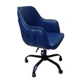 Kapitone Desenli Çalışma Sandalyesi Mavi Renk Suni Deri