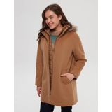 Kapitone Detaylı Kürk Kapüşonlu Kaşmir Kaban 00040
