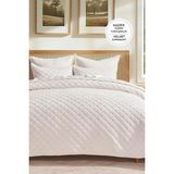 Kapitone Kadife Yatak Örtüsü Seti Çift Kişilik Supersoft 3 Parça Yumuşak Elyaf Dolgulu Çeyizlik - Krem - 220 x 240 cm