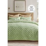 Kapitone Kadife Yatak Örtüsü Seti Çift Kişilik Supersoft 3 Parça Yumuşak Elyaf Dolgulu Çeyizlik - Yeşil - 220 x 240 cm