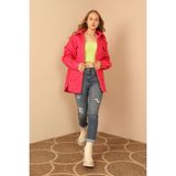 Kapitone Kumaş Çift Dikiş Desen Kadın Mont-Fuşya - L - XL