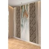 Kapitone Panel Detaylı Tropikal Yapraklı Tekstil Duvar Kağıdı, 400 x 280