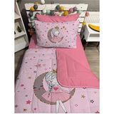 Kapitone Pembe Ay ve Kız 4PARÇA(%100PAMUK 100X200 Lastikli Çarşaflı)Tek Kişilik Yatak Örtüsü Takımı - 160 x 220 cm