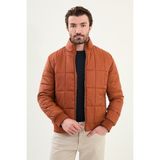 Kapitone Slim Fit Hakim Yaka Şişme Erkek Mont - Kiremit - 54