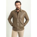 Kapitone Vizon Rengi Slim Fit Gömlek Yaka Suni Deri Erkek Mont - 56