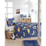 Kapitone Yatak Örtüsü Seti Tek Kişilik Dinolar Lacivert 160X220CM - 160 x 220 cm