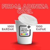 Kaplan 1000 Adet Özel Baskılı 6. 5oz Karton Bardak 1000 Adet Kahve Kapaklı