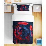 Kaplan 3D Dijital Baskılı Tek Kişilik Erkek Çarşafsız Nevresim Takımı - Mavi - Kırmızı - 160 x 220 cm