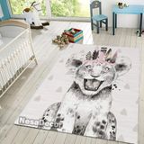 Kaplan Desenli Bebek Ve Çocuk Odası Halısı Oyun Matı Halısı Dokuma Taban Yıkanabilir Anti bakteriyel (100 x 100 cm)
