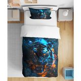 Kaplan Kral 3D Dijital Baskılı Tek Kişilik Çarşafsız Erkek Nevresim Takımı - Mavi - 160 x 220 cm