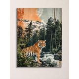 Kaplan ve Dağ Manzaralı Metal Tablo - Vahşi Doğa Duvar Dekoru, Metal Poster Wall Art