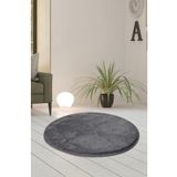 KAPLANSOY CARPET Banyo Paspası Post Peluş Banyo Halısı Yuvarlak Daire Antrasit dairepost