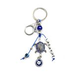 Kaplumbağa Evil Eye Anahtarlık, Mavi Boncuklu, Love Yazılı | Nazar Boncuğu, Gümüş Ton Metal, Mavi Kristal Taşlı, Çanta Süsü, Şans Tılsımı
