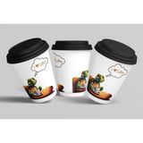 Kaplumbağa 'ı Love Coffee' 14 Oz Sıcak Grubu Kapaklı Karton Kahve Bardağı 12'li 400 ml - 12 Adet