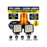 KAPOTO 2 Li Set Led Çakar Tepe Lambası 3 Fonksiyonlu Monte Tip 12V-30V 16 Led 48W Çalışma Lambası 12-30V Traktör İş Makinesi Kamyon Çekici